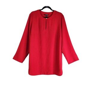 Lauren Ralph Lauren Womens Blouse Size 2X Red Long Sleeve Tunic Black Label